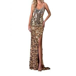 NEW TERANI COUTURE superb long dress in gold/nude